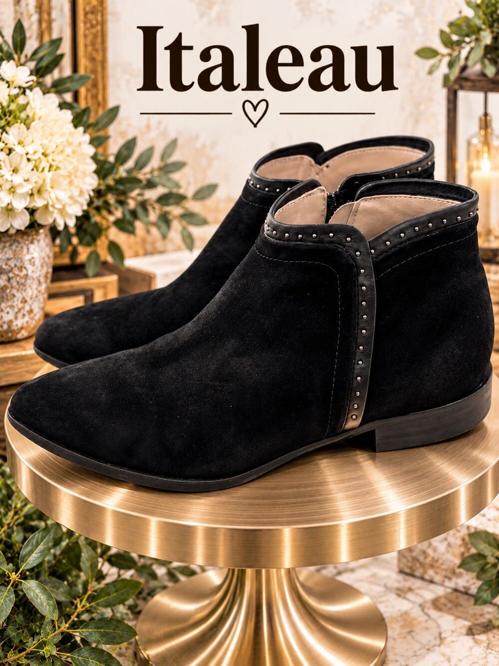 Italeau Miralda Black Suede Studded Ankle Boots Women’s US 9.5 EU 40
